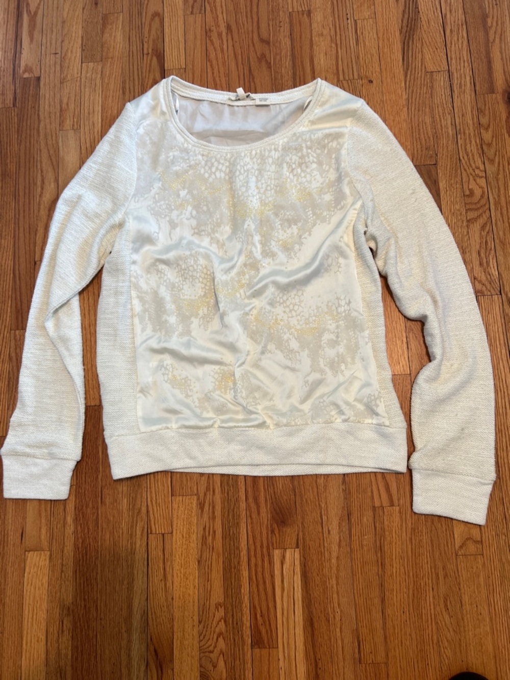 Miss Me Cream Satin-Front Crew Neck Sweater